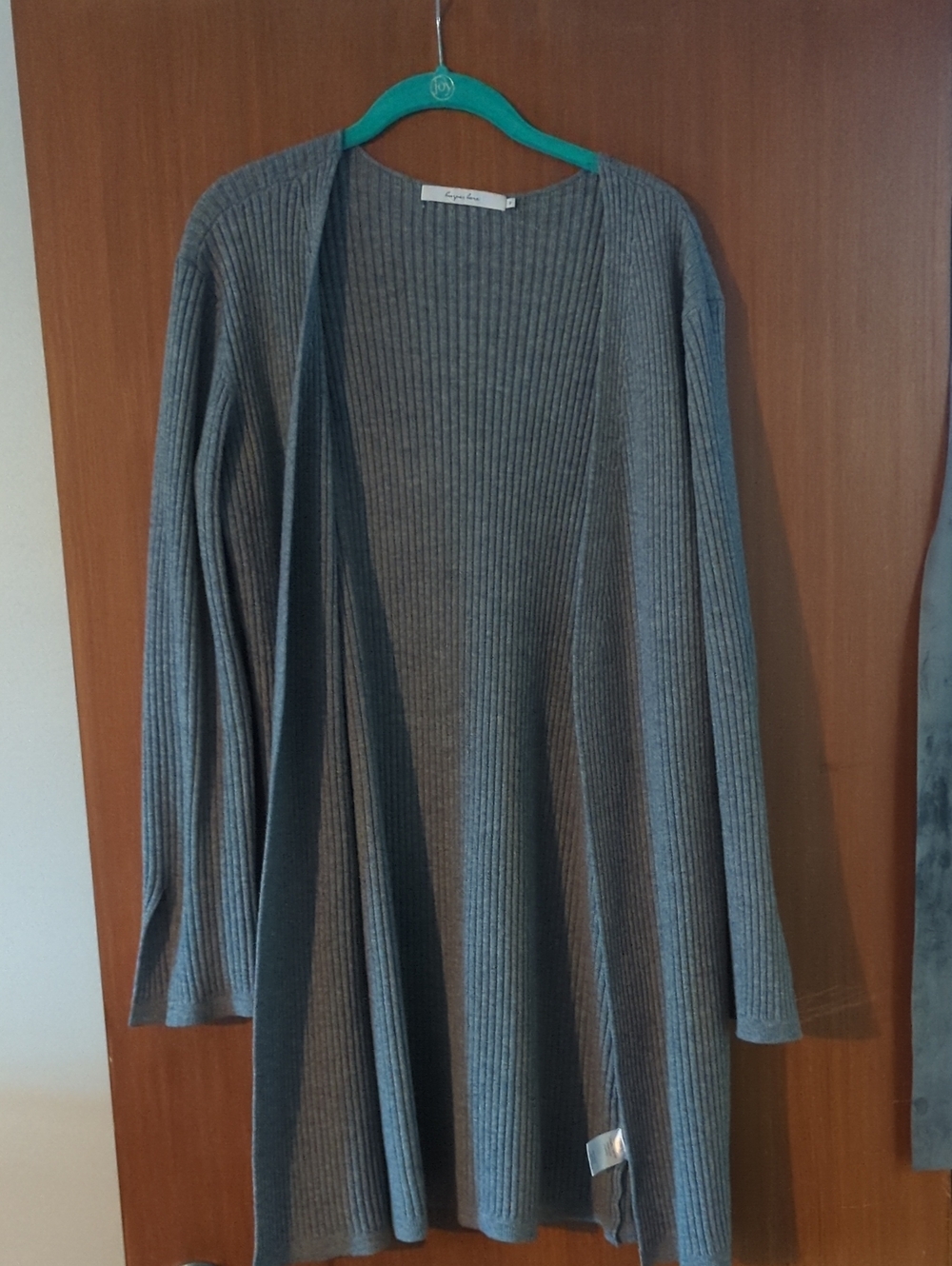 Long Ribbed Open-Front Cardigan - Gray